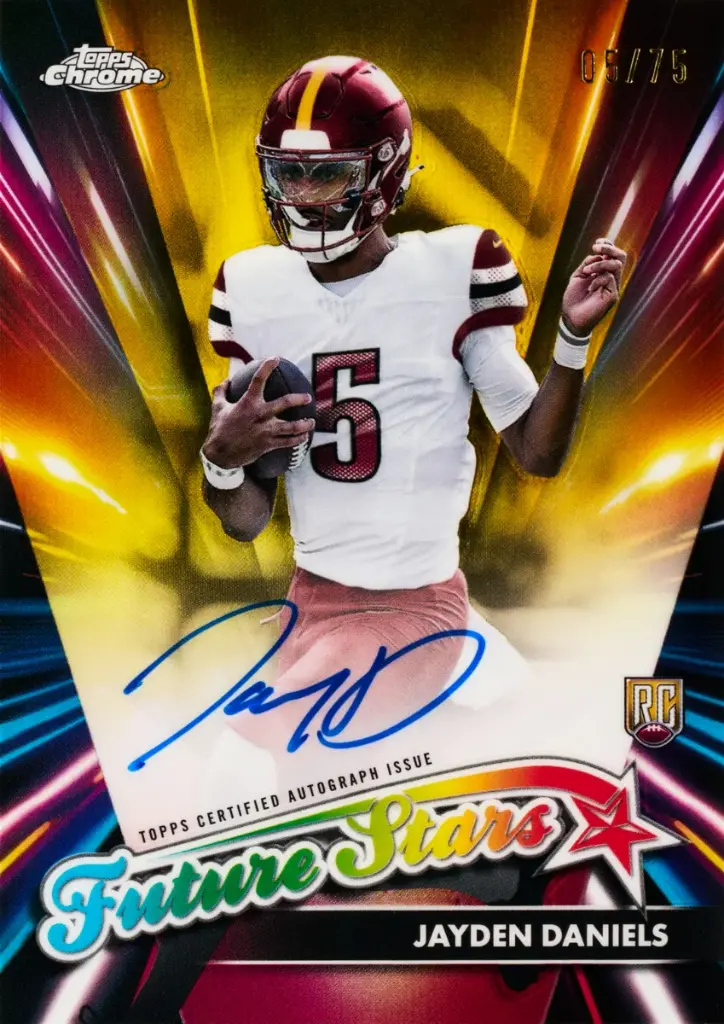 38285bea097a8edf3262a080c6f33eaba15ab06b_2024_topps_chrome_football_futurestarsauto_yellowrefractor_jaydendaniels_fr_1__1.webp